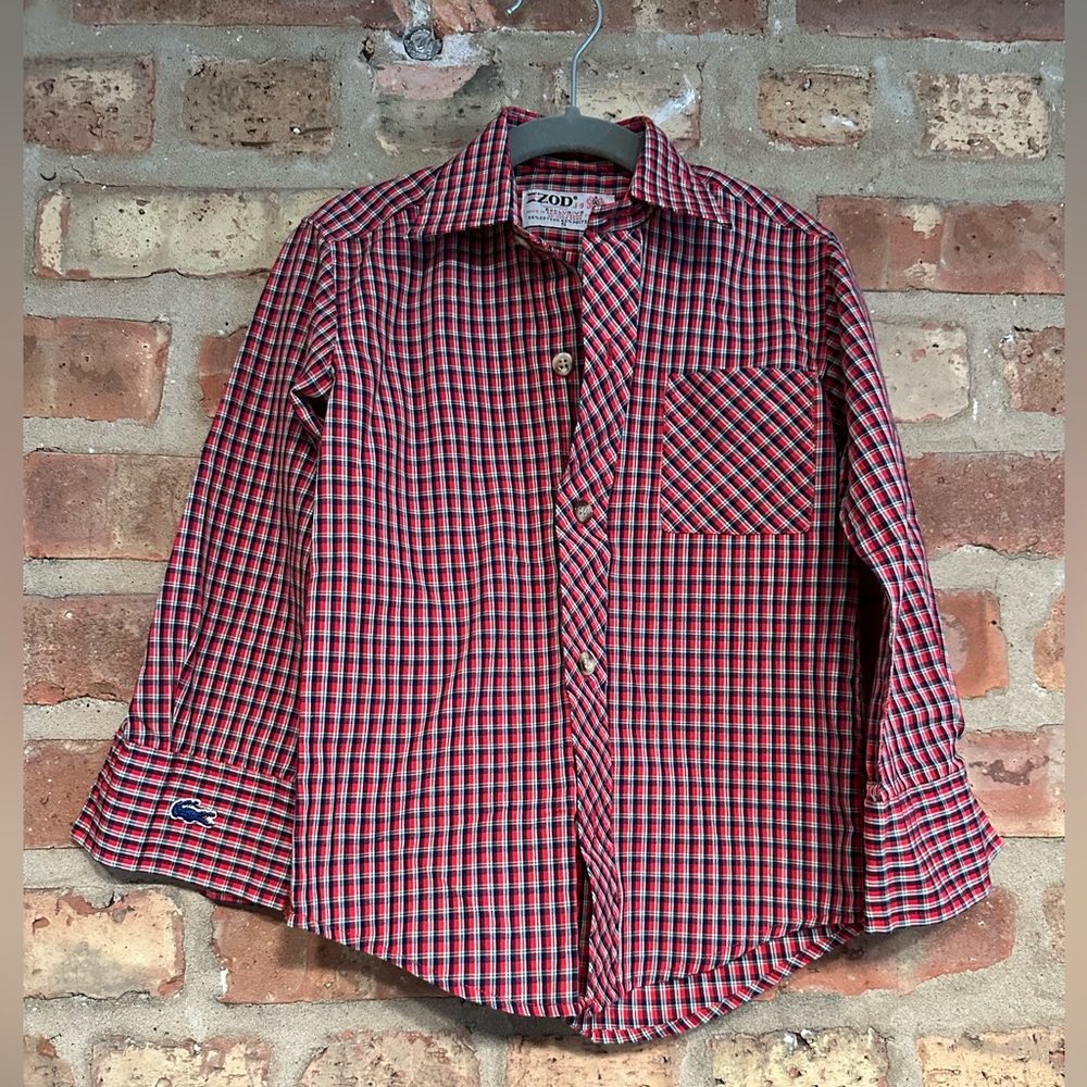 Boys 5 button down shirt vintage izod Lacoste red plaid spring Easter